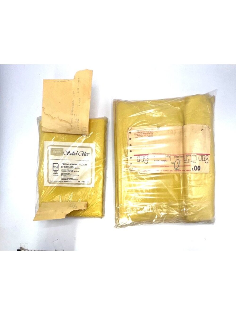Vintage Sears Perma-Prest Muslin Twin Fitted Sheet pillowcase Yellow Cotton/Poly